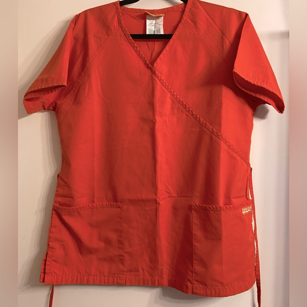 Butter-Soft Scrubs Women's Solid Mock Wrap Top M orange.